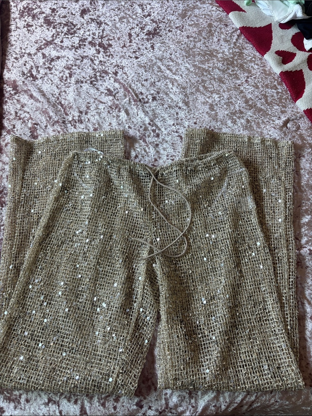 Whitefox boutique swim cover up Women’s Sequin Knit Wide-Leg Pants in Gold